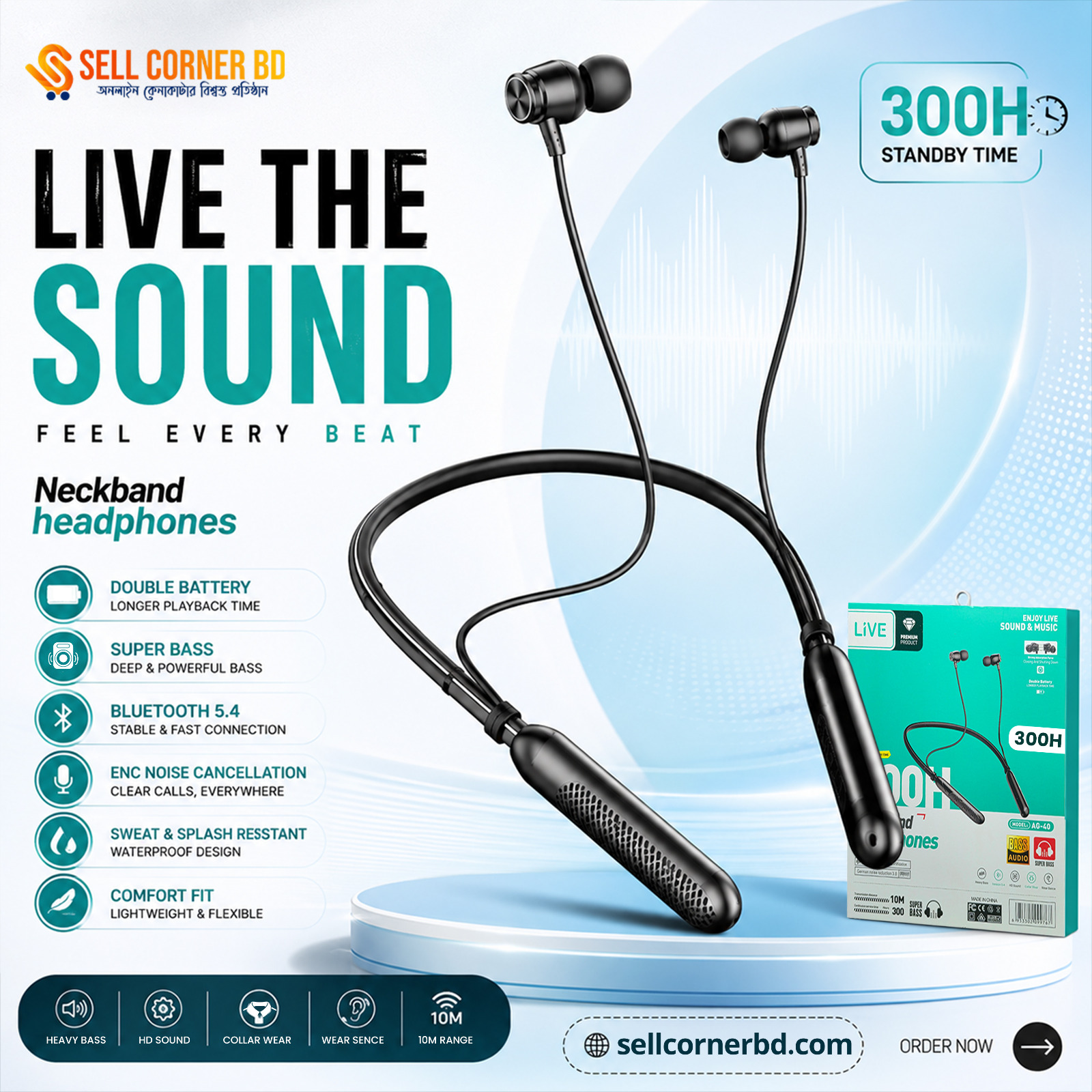 300 Hours AG-40 Live Neckband Earphone